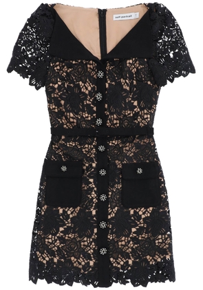 Self portrait lace mini dress with folded neckline - 6 Black