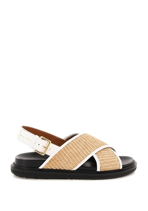 Marni leather and raffia fussbett sandals - 37 Beige