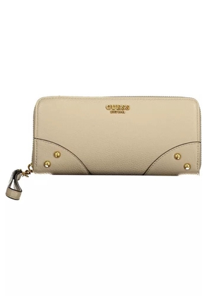 Guess Jeans Beige Chic Zip Wallet with Contrasting Accents