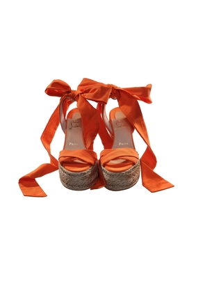 Mariza du Desert Orange and Natural Ankle Wrap Around High Heel Wedges - EU35/US5