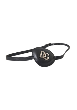 Black Calfskin Leather Metal DG Logo Eye Patch