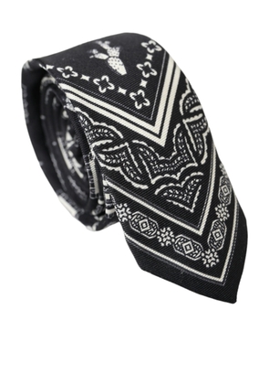 Black White Patterned 100% Silk Adjustable Tie