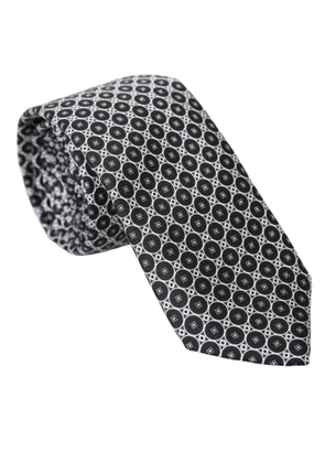 Black White Patterned Silk Adjustable Men Tie