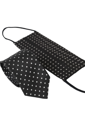 Black White Polka Dots 100% Silk Necktie Face Mask