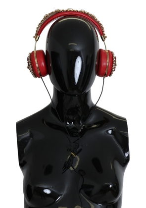 Exquisite Red Crystal Leather Headphones