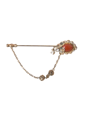 Gold Brass Crystal Chain 925 Sterling Silver Pin Brooch