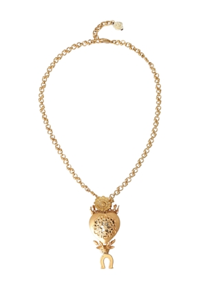 Gold Brass Chain Sacred Heart Crystal Charm Necklace