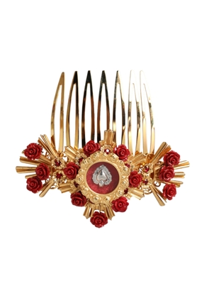 Gold Brass Crystal Heart Floral Hair Comb