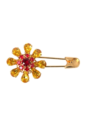 Gold Brass Floral Crystal Jewelry Brooch Pin