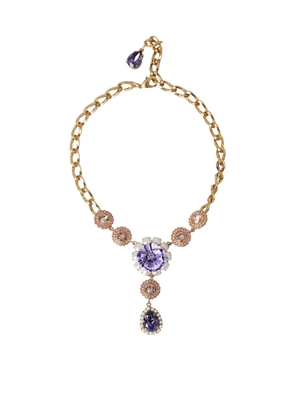 Gold Brass Crystal Purple Pink Pearl Pendants Necklace