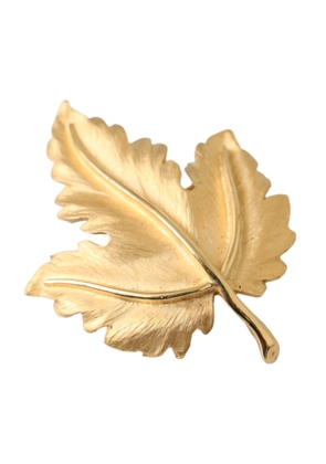 Gold Brass Leaf Embellished Women Brooch Pin