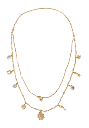 Gold Tone Chain Brass Charm Statement Sicily Necklace