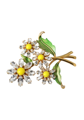 Gold Yellow Green Filigree Flower Crystals Brooch Pin