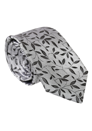 Gray Leaves 100% Silk Adjustable Tie