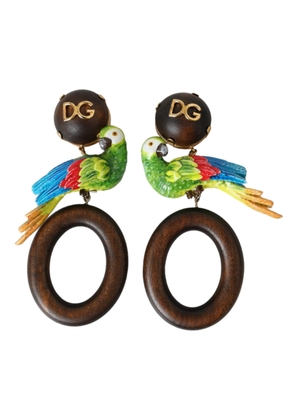 Multicolor Parrot Wood Brass Crystal Embellished Earring