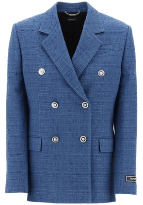 Versace double-breasted tweed boucl - 40 Blue