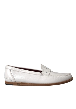 White Leather Slip On Mocassin Loafers Shoes - EU39/US6