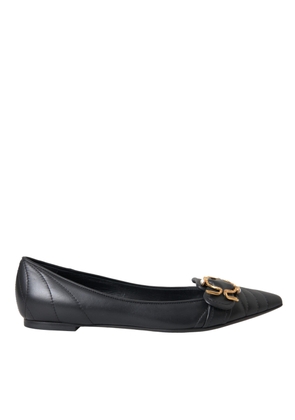 Black Devotion Leather Pointy Flats Shoes - EU37.5/US7