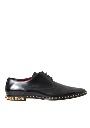 Black Leather Gold Studded Derby Dress Shoes - EU43/US10