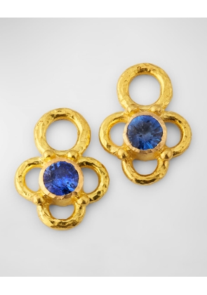 19K Yellow Gold Round Blue Sapphire Earring Pendants