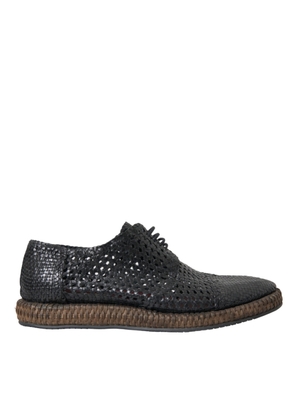 Black Woven Goat Leather Lace Up Derby Shoes - EU40/US7