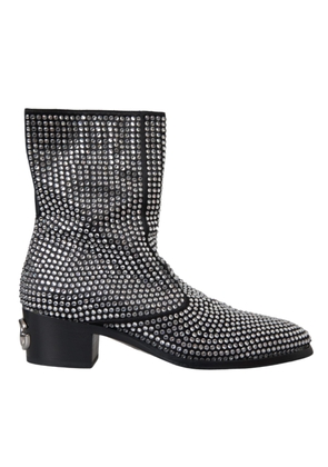 Black Rhinestone Crystal Chelsea Boots Shoes - EU45/US12