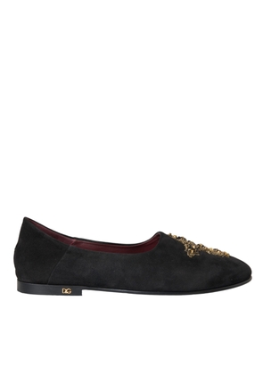 Black Suede Gold Cross Slip On Loafer Shoes - EU42/US9