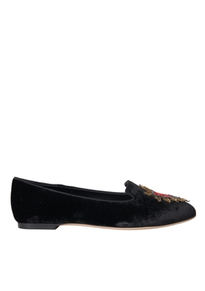 Black Velvet DG Heart Loafers Flats Shoes - EU36/US5.5