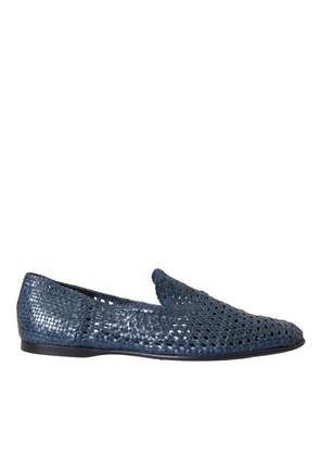 Blue Woven Leather Slip On Loafers Men Shoes - EU42/US9