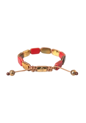 CZ Tiger Eye Red Coral 925 Silver Men Bracelet - L