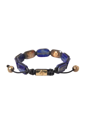 Flat Bead Blue Lapis White CZ 925 Bracelet Mens - L