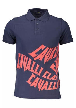 Cavalli Class Blue Cotton Polo Shirt - M