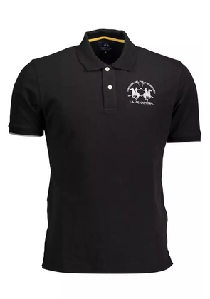 La Martina Black Cotton Polo Shirt - M