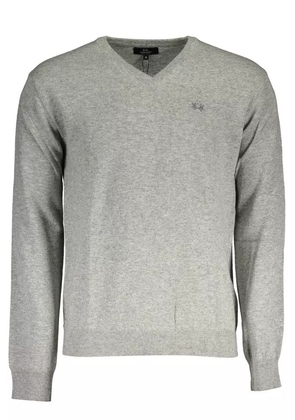 La Martina Elegant Gray V-Neck Luxury Sweater - S