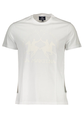 La Martina Elegant White Crew Neck Tee with Signature Print - 3XL