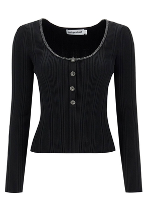 long-sleeved top with crystals - M Black