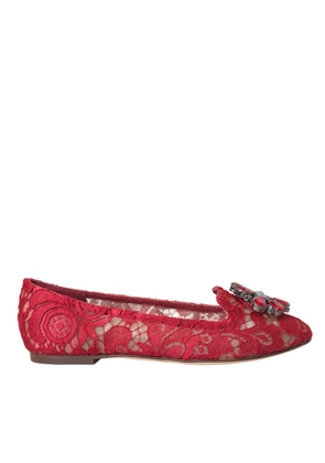 Red Lace Crystal Ballet Loafers Shoes - EU36/US5.5