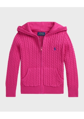 Girl's Embroidered Cable Knit Hoodie, Size 2-6X