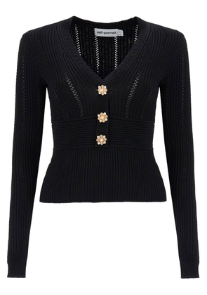 pointelle knit top with - M Black