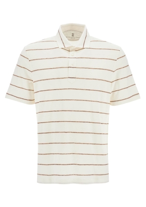 striped linen and cotton polo shirt - L White