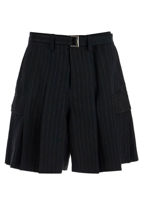 striped pleated bermuda shorts - 2 Black