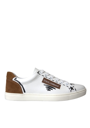 White Brown Leather Logo Low Top Sneakers Shoes - EU43/US10