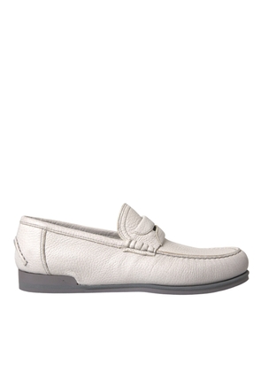 White Gray Leather Slip Mocassin Shoes Loafer - EU39.5/US6.5