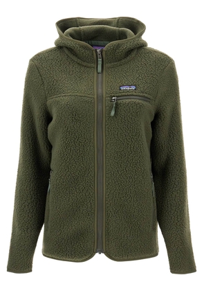 womens retro pile hoody with zip - L Khaki