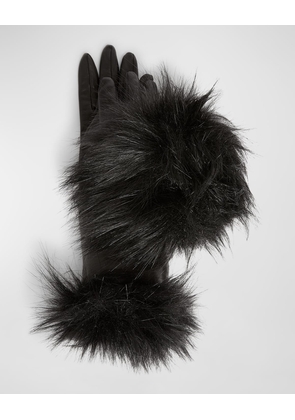 Leather Gloves With Faux Fur Trim