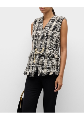 Danni Chain-Embellished Frayed Tweed Vest