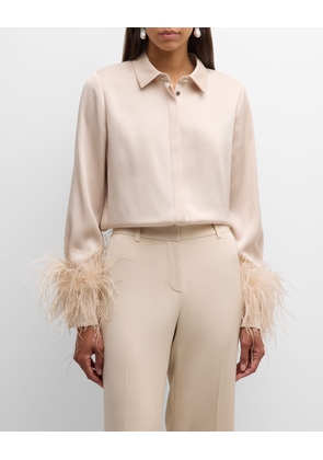 Murphy Feather-Trim Collared Blouse