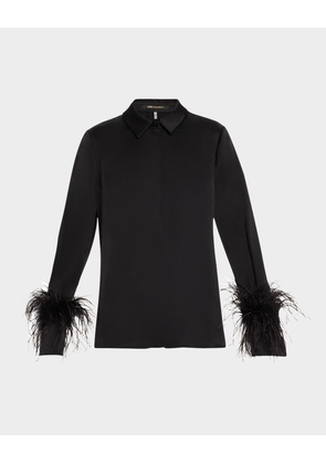 Murphy Feather-Trim Collared Blouse