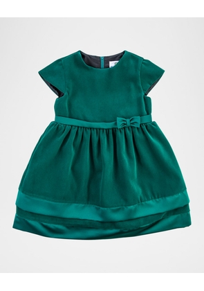 Girl's Velvet Dress W/ Satin Hem Bands, Size 6M-24M