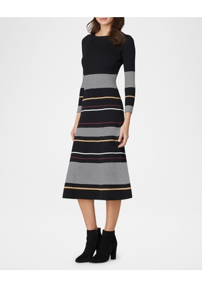 Krista Striped Ribbed Knit Midi Dress